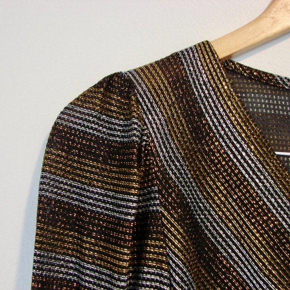 Vintage Metallic Top Shiny Sparkle Disco V-neck Ruched Top Holiday Party Medium - Picture 5 of 11